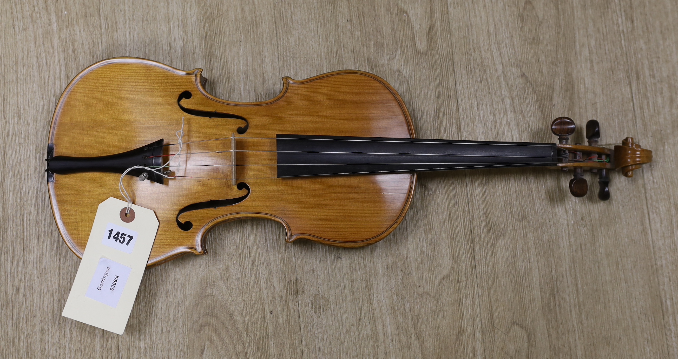 A bird's eye maple veneered student's violin